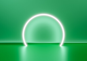 Luxury green product backgrounds stage or blank podium pedestal on elegance presentation display backdrops with glow light. 3D rendering.