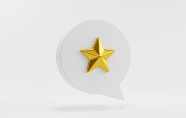 One gold star in speech bubble on white background, 3d rendering.