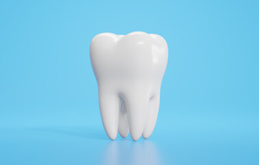 Teeth on blue background, dental health and hygiene concept, 3d illustration.