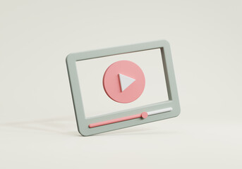 Video media player Interface on beige background, minimal style, 3D rendering.