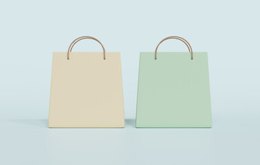 Paper bags on blue background. Online shopping concept. 3D rendering.