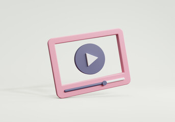 Video media player Interface on white background, minimal style, 3D rendering.