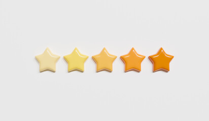 Orange five stars rating, 3D rendering.