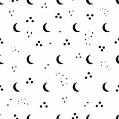 Female Boho Celestial seamless pattern in minimal mid century modern style. Vector background with eye, moon and star symbol template for cosmetics, tattoo, Spa, social media