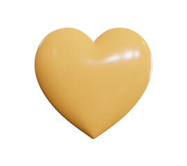 Yellow heart realistic isolated on white background. concept for valentines day, 3D rendering.