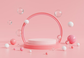 Cylinder stage podium display product pink background, 3D rendering