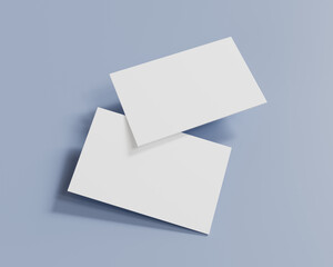 Blank business card on blue background, 3D rendering.