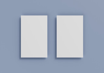 Blank business card on blue background, 3D rendering.