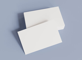 Blank business card on blue background, 3D rendering.