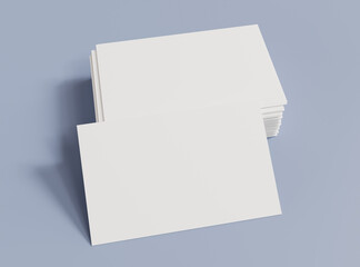 Blank business card on blue background, 3D rendering.