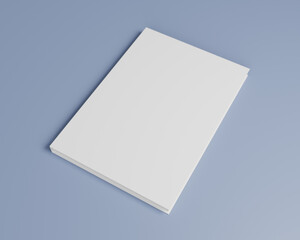 Blank mock-up paper brochure magazine isolated on blue background, 3D rendering.