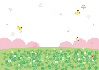 春の風景　桜と花畑