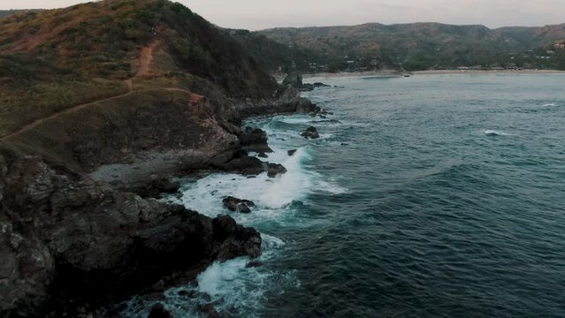 Punta Cometa Mountain Trail Towards Mazunte Beach In The Oaxacan Coast, Mexico. Aerial Drone