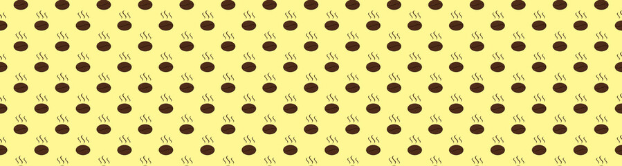 Drawing of images of coffee beans on pastel yellow backgrounds. template for overlaying on the surface. pattern. Banner for insertion into site. 3D rendering. 3D image