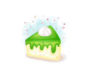 Cute green cake slices. Delicious cakes in hand drawn style