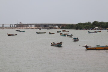 Coimbatore,Tamil Nadu/India-14.2.2021: Lot of  Boats in the Nagapattinam Beach  during good noon...