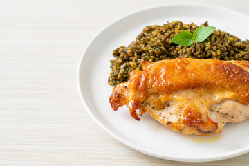 pesto fried rice with grilled chicken