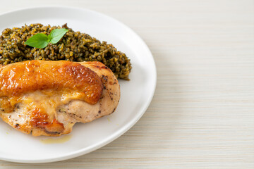 pesto fried rice with grilled chicken