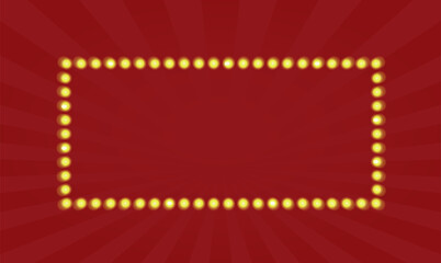 Show frame light wreath red rectangle banner vector with glow magical retro bulb for marquee signboard illustration, square billboard retro background for showtime decor billboard copy space template