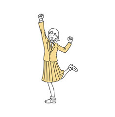 学生服を着た少女（ガッツポーズ黄色）B