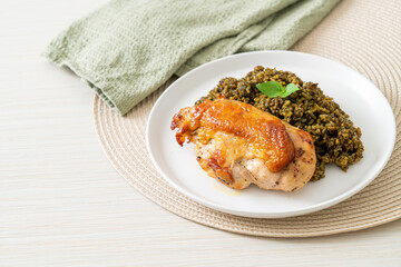 pesto fried rice with grilled chicken