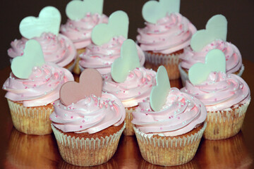 Cakes with heart in basket, whipped cream cakes, ice cream cakes, treats in basket, sweet pleasure, love snack, sweets