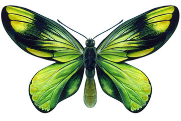Green Butterfly on a white background. Watercolor botanical illustration
