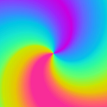 Rainbow neon swirl background. Radial gradient rainbow of twisted spiral. Vector illustration.