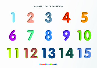 Number collection. Numbers from 1 to 15. Infographic buttons and points. 