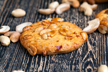 wheat-oatmeal cookies with peanuts, closeup
