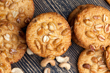 wheat-oatmeal cookies with peanuts, closeup