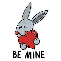 be mine sweet loving rabbit with a heart valentines day card vector colorful card poster centerpiece illustration isolated on white background