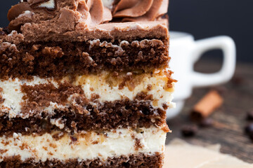 delicious cake with chocolate cream flavor with nuts