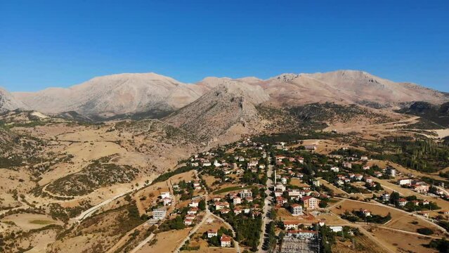 Village Barla near Egirdir lake, Isparta city in Turkey. Drone shooting
