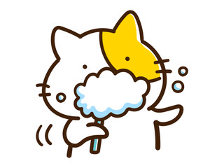 歯磨きするかわいいねこのキャラクターの手書き風イラスト