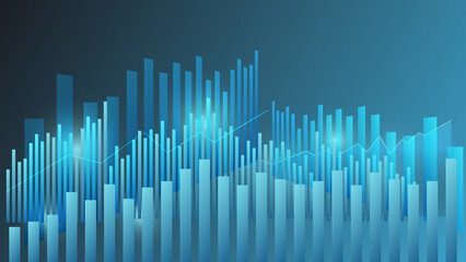 bar chart on blue background. business growth performance and financial statistics concept