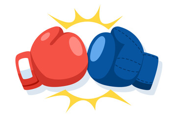 Red and blue boxing gloves fight icon. Battle emblem flat design cartoon style. vector illustration for banner, poster, and background. - obrazy, fototapety, plakaty