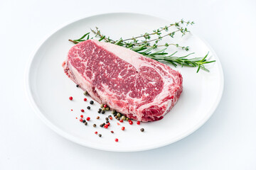 Close up beef rib eye steak isolated on white