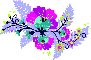 Vector tropical floral badge design in bright colours on a white background.
