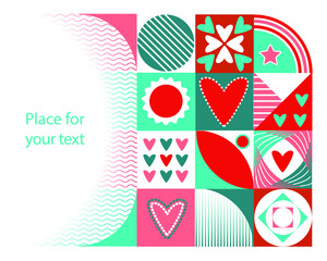 Banner with geometric ornament for Valentine's Day
