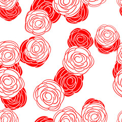 Spring colorful vector illustration with red roses. Cartoon style. Design for fabric, textile, paper. Holiday print for Easter, Birthday, 8 March. Flowers with leaves