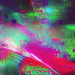 3D illustration of an abstract rainbow glitch background. RGB-shift effect. Cyberpunk concept. Colorful techno backdrop with aesthetics of style of 80's.