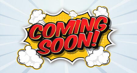 Coming soon text style in text effect comic background - obrazy, fototapety, plakaty