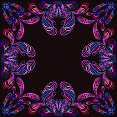neon decorative frame border
  on a black background, a symmetrical ornament for decorating banners and holiday flyers