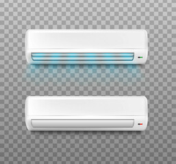 Fototapeta premium 3d realistic vector icon set. Air conditioning with and without cool air waves on transparent background.