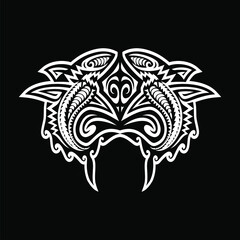 Shark Polynesian Tribal Patterns on white background Design element for logo, poster, card, banner, emblem, t shirt. Vector illustration.