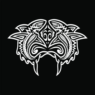 Shark Polynesian Tribal Patterns on white background Design element for logo, poster, card, banner, emblem, t shirt. Vector illustration.