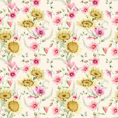 watercolor flowers seamless pattern. - 484587305