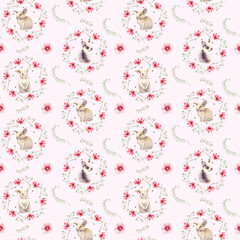 Watercolor farm animals seamless pattern,