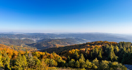 Jesienna panorama z Jaworzyny Krynickiej, Krynica Zdrój - obrazy, fototapety, plakaty